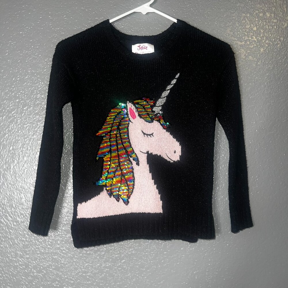 Share Justice Girls Black Unicorn Sequin Sweater Size 10